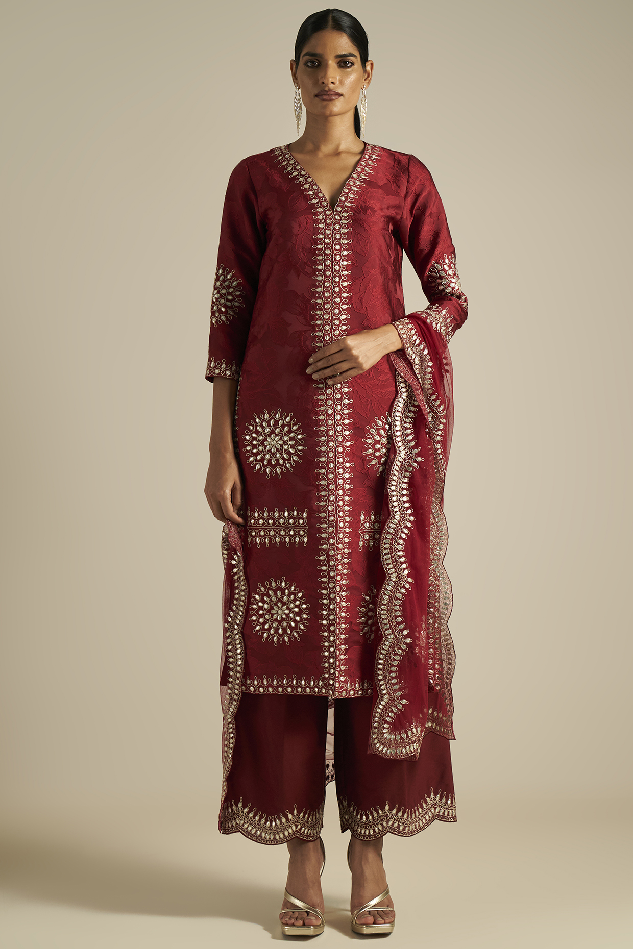 Maroon Embroidered Tunic Set by Ranna Gill at Pernia's Pop Up Shop