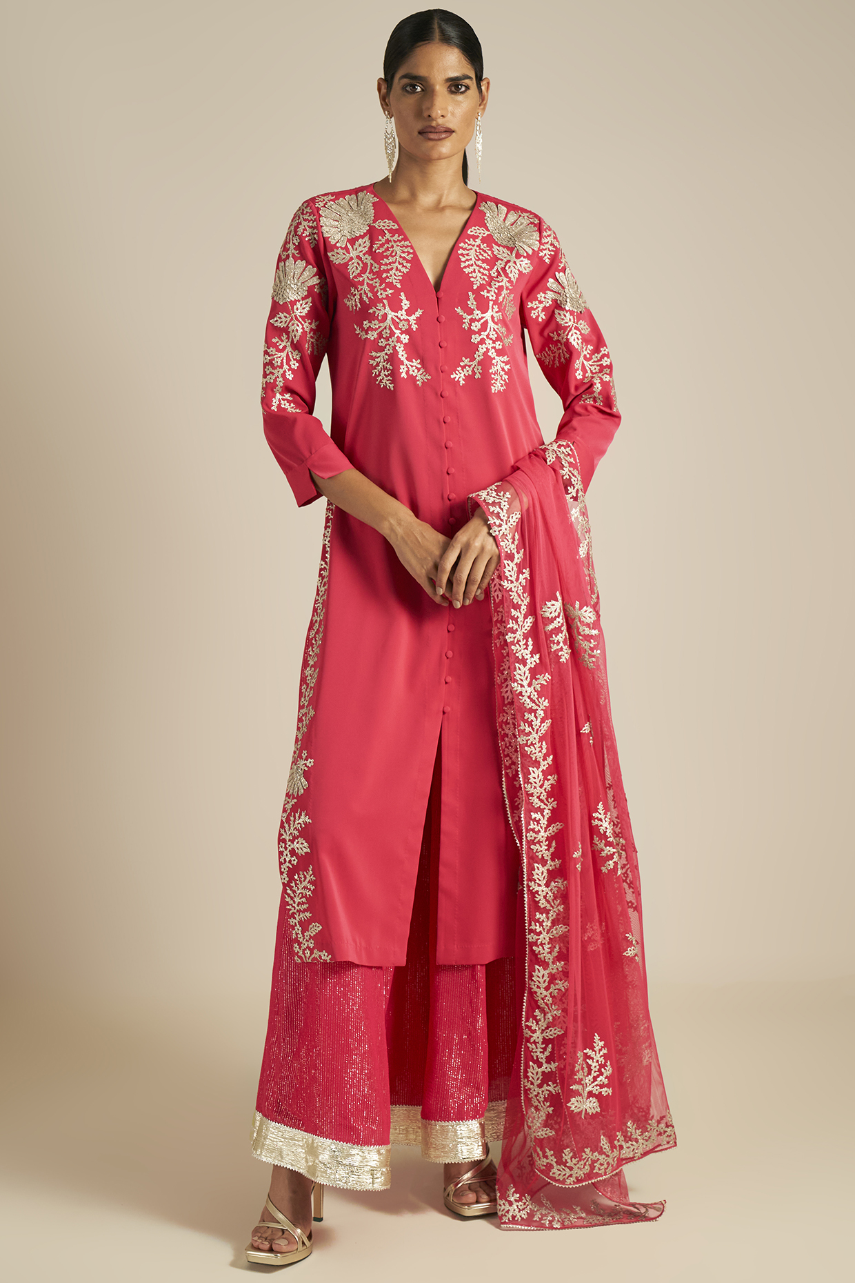 Fuchsia Embroidered Tunic Set by Ranna Gill at Pernia's Pop Up Shop