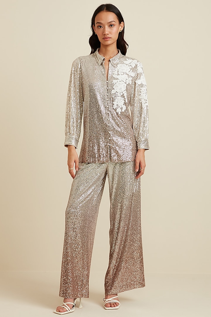 Multi-Colored Ombre Sequins Blouse by Ranna Gill
