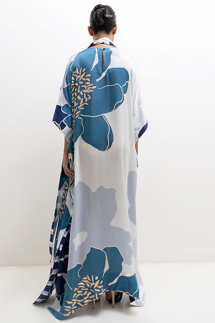 Grey Modal Satin Floral Printed Kaftan by Rimi Nayak at Pernia's Pop Up Shop