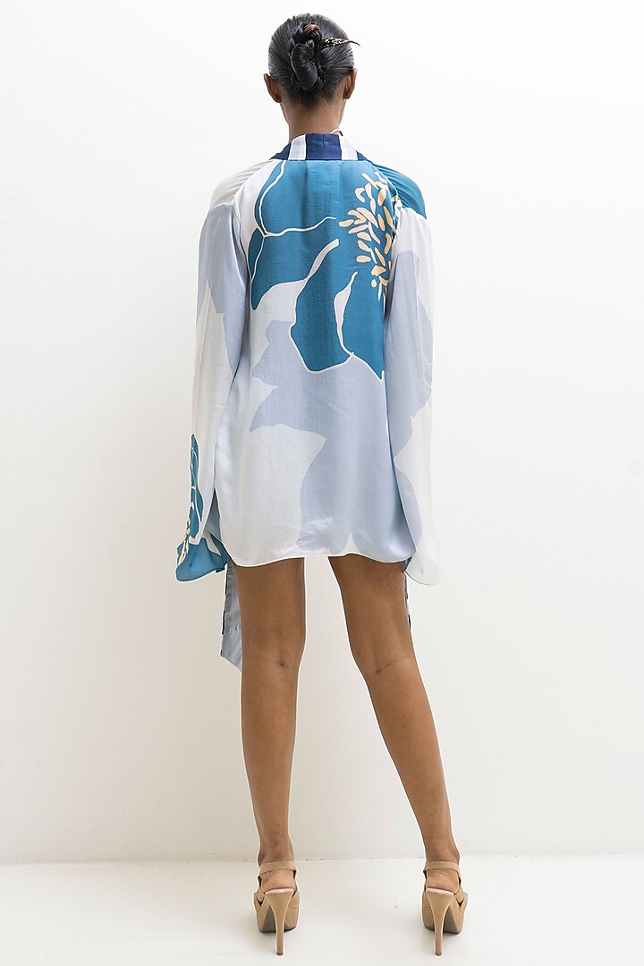Grey Modal Satin Floral Printed Shrug by Rimi Nayak at Pernia's Pop Up Shop