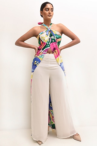 White Crepe Modal Trouser Set by Rimi Nayak