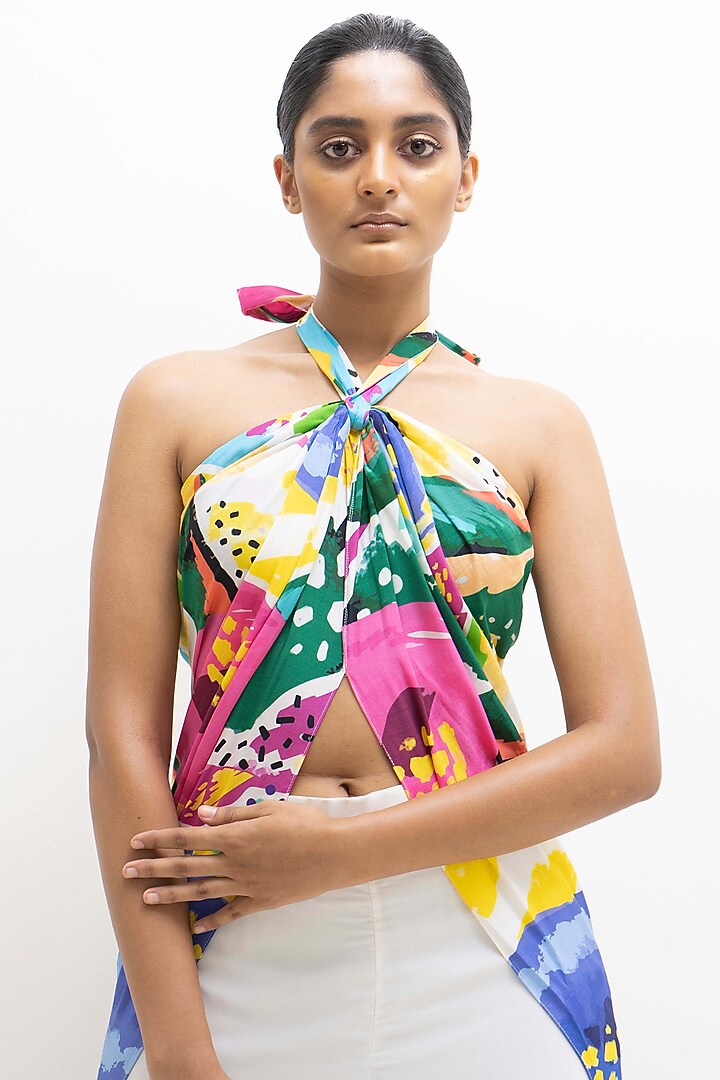 Multi-Colored Crepe Modal Floral Printed Top by Rimi Nayak at Pernia's Pop Up Shop