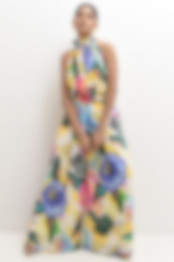 Multi-Colored Crepe Modal Floral Printed Jumpsuit by Rimi Nayak