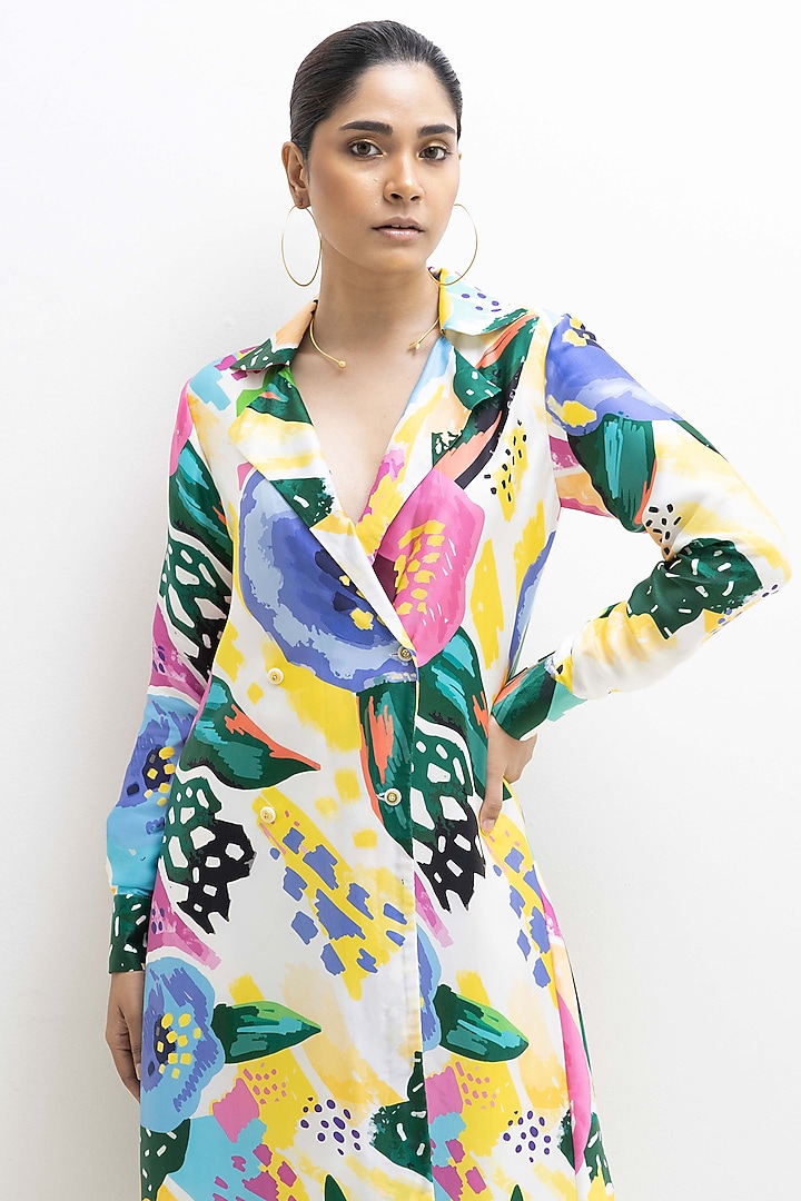 Multi-Colored Modal Satin Floral Printed Co-Ord Set by Rimi Nayak at Pernia's Pop Up Shop