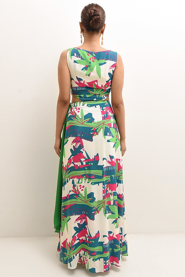 White Organza Floral Printed Draped Vacation Dress by Rimi Nayak at Pernia's Pop Up Shop