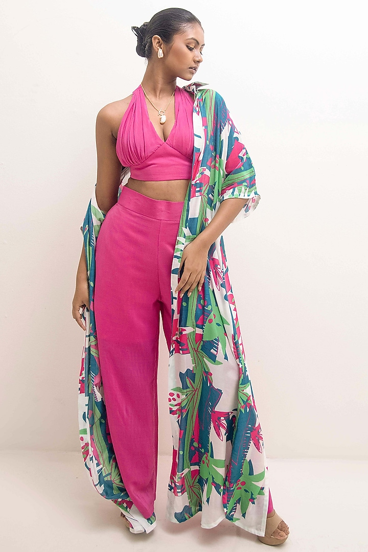 Pink Crepe Modal Co-Ord Set With Overlay by Rimi Nayak