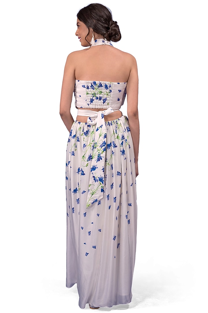 White Modal Satin Floral Printed Maxi Vacation Dress by Rimi Nayak at Pernia's Pop Up Shop