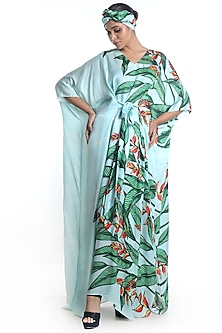 Sky Blue Printed Kaftan With Belt by Rimi Nayak-KAFTANS
