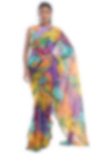 Multi-Colored Printed Saree Set by Rimi Nayak