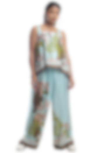 Light Blue Printed Co-Ord Set by Rimi Nayak at Pernia's Pop Up Shop