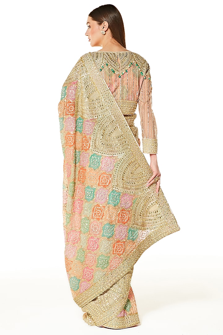 Multi-Colored Georgette Sequins Embroidered Bandhani Reception Saree Set by Rabani & Rakha at Pernia's Pop Up Shop