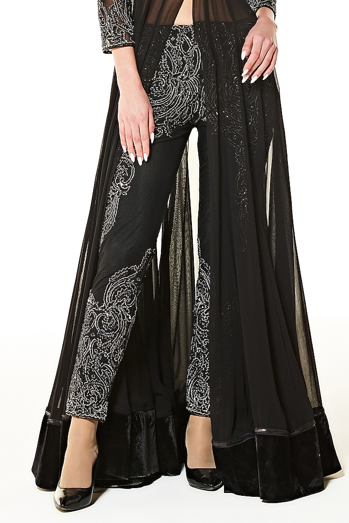 Black Georgette & Net Hand Embroidered Wedding Gown by Rabani & Rakha at Pernia's Pop Up Shop