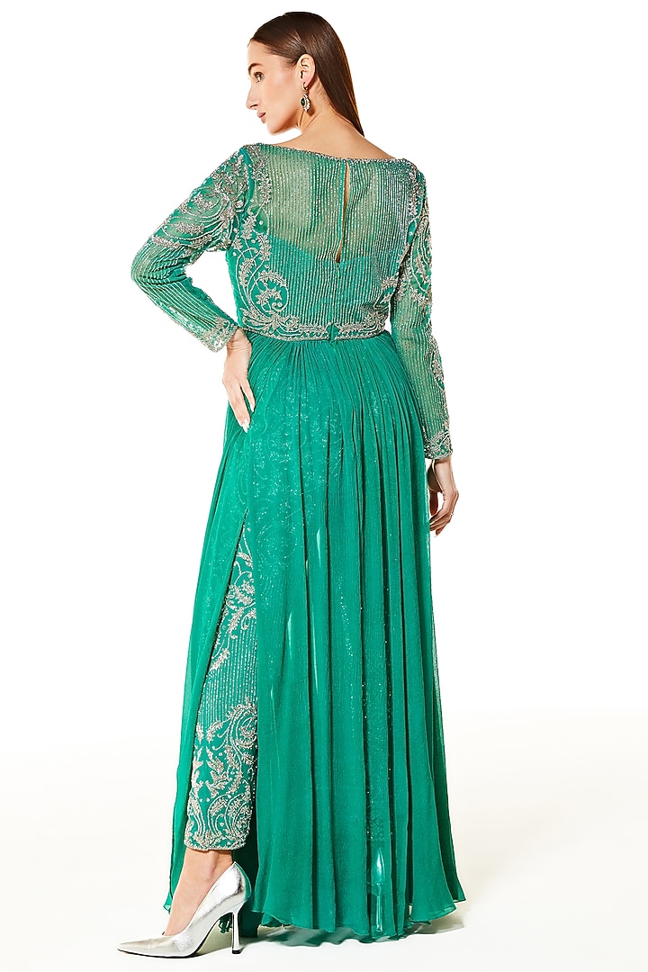 Aqua Green Chiffon & Net Hand Embroidered Wedding Gown by Rabani & Rakha at Pernia's Pop Up Shop