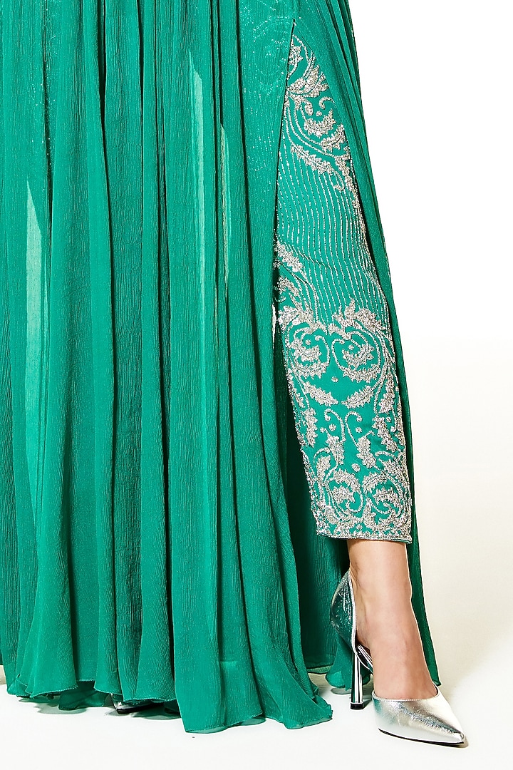 Aqua Green Chiffon & Net Hand Embroidered Wedding Gown by Rabani & Rakha at Pernia's Pop Up Shop