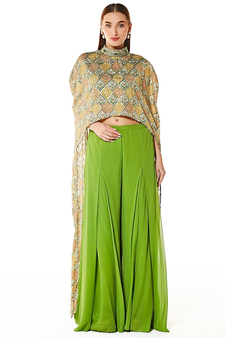 Multi-Colored Georgette Jaal Printed Cape Set by Rabani & Rakha at Pernia's Pop Up Shop