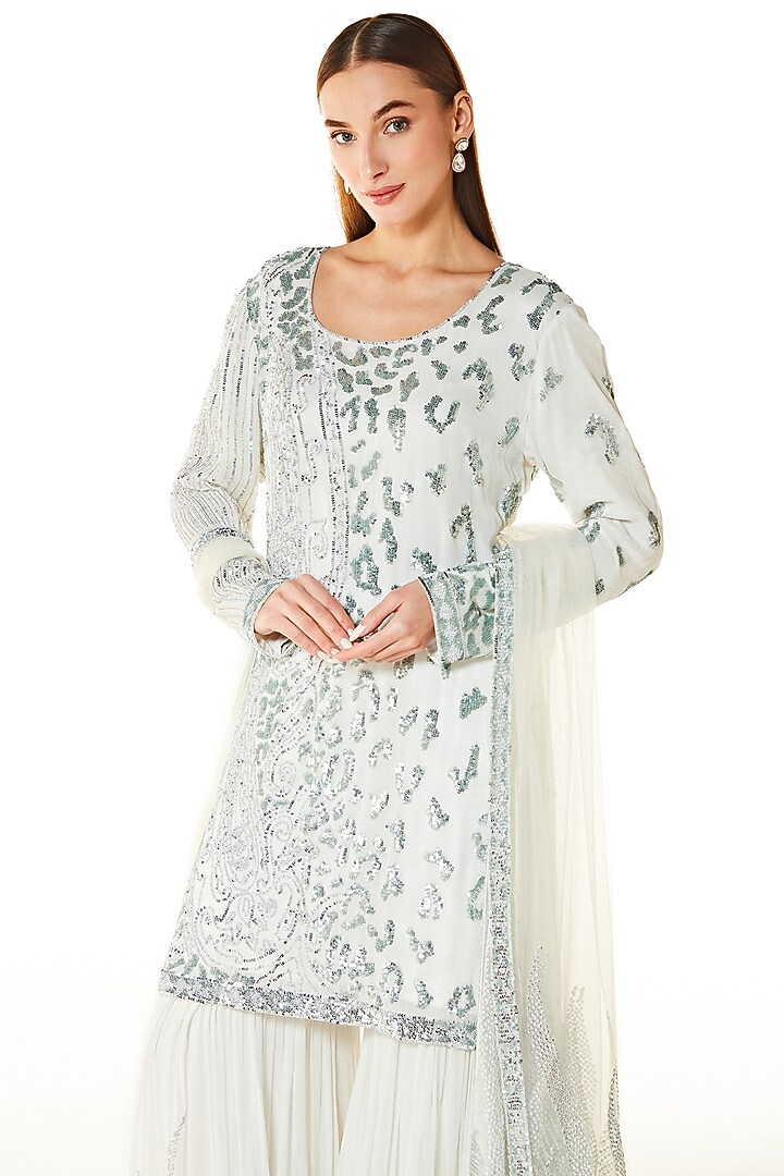 Off-White Georgette Bridal Sharara Set by Rabani & Rakha at Pernia's Pop Up Shop