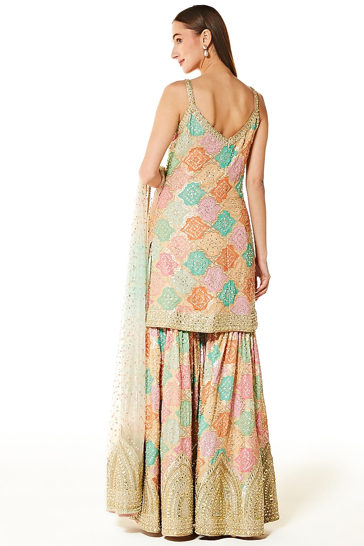 Multi-Colored Georgette Bandhani Gharara Set by Rabani & Rakha at Pernia's Pop Up Shop
