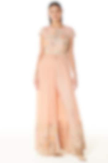 Blush Pink Georgette Embroidered Gown by Rabani & Rakha