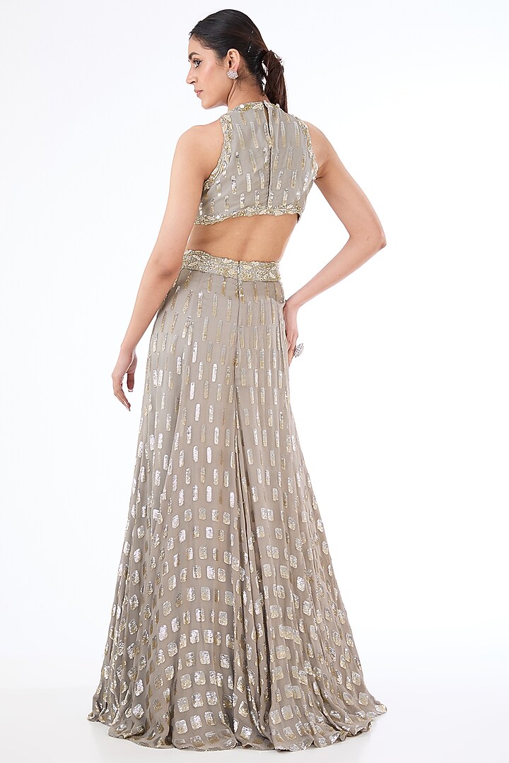 Grey Georgette Sequins Embroidered Bridal Gown by Rabani & Rakha at Pernia's Pop Up Shop