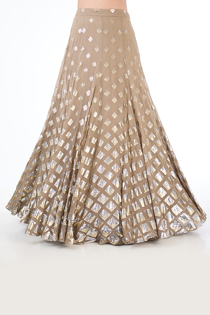 Gold Georgette Sequins Embroidered Bridal Lehenga Set by Rabani & Rakha at Pernia's Pop Up Shop