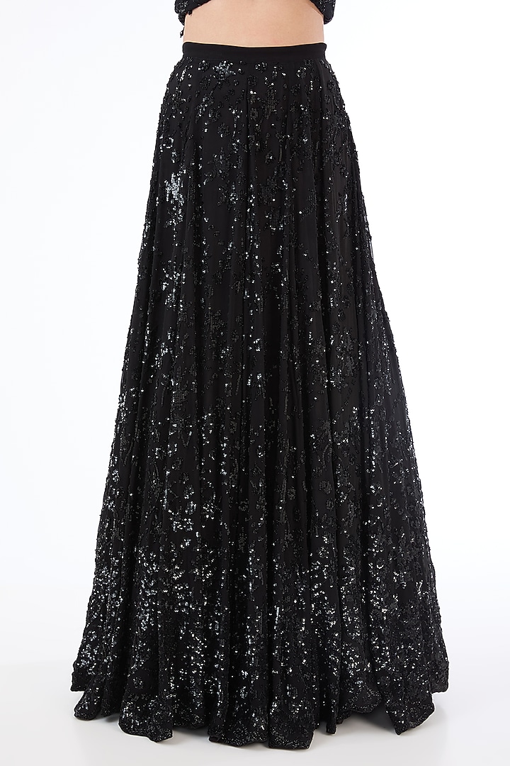 Black Net & Georgette Hand Embroidered Bridal Lehenga Set by Rabani & Rakha at Pernia's Pop Up Shop