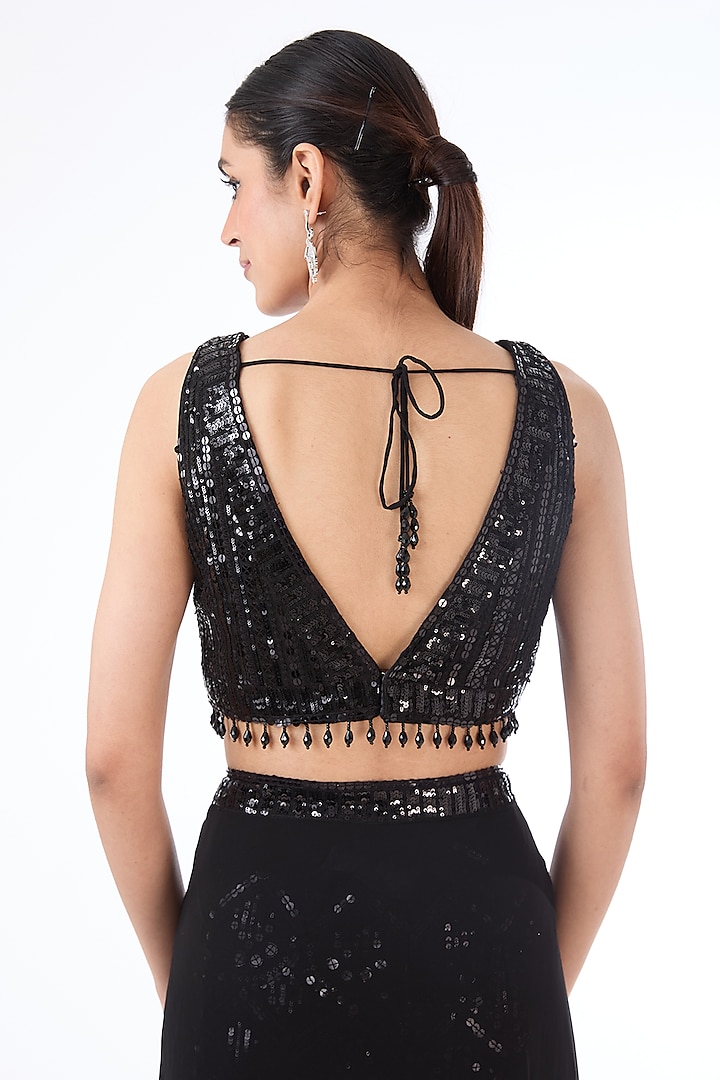 Black Georgette Sequins Embroidered Reception Lehenga Saree Set by Rabani & Rakha at Pernia's Pop Up Shop