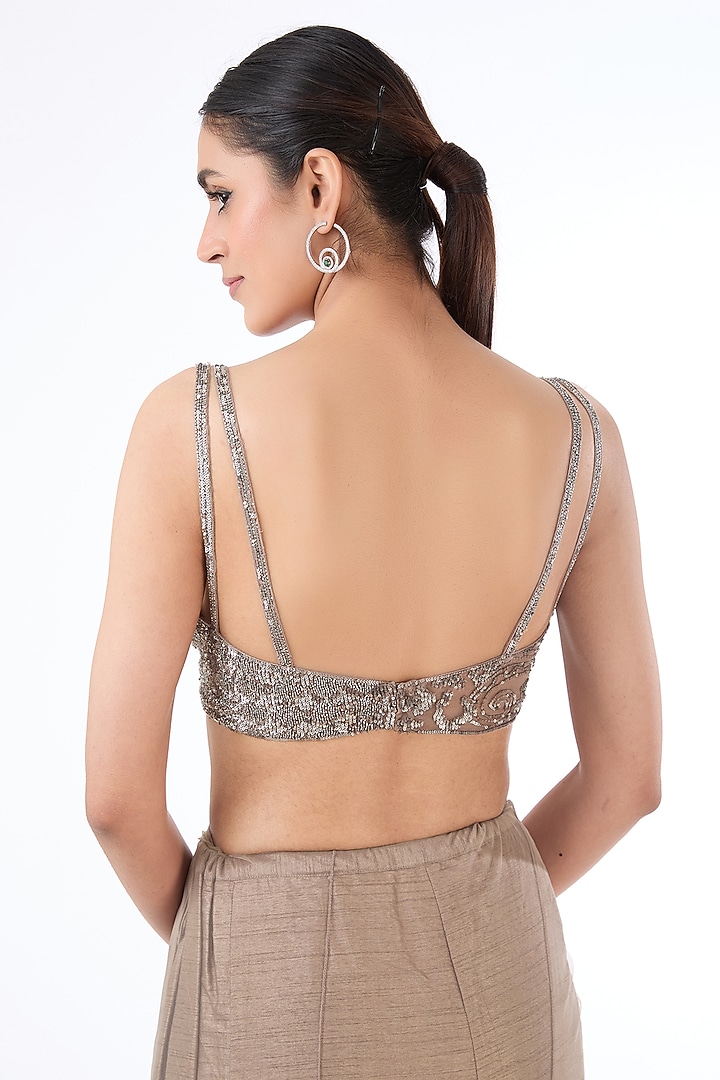 Grey Georgette & Net Hand Embroidered Bridal Lehenga Saree Set by Rabani & Rakha at Pernia's Pop Up Shop