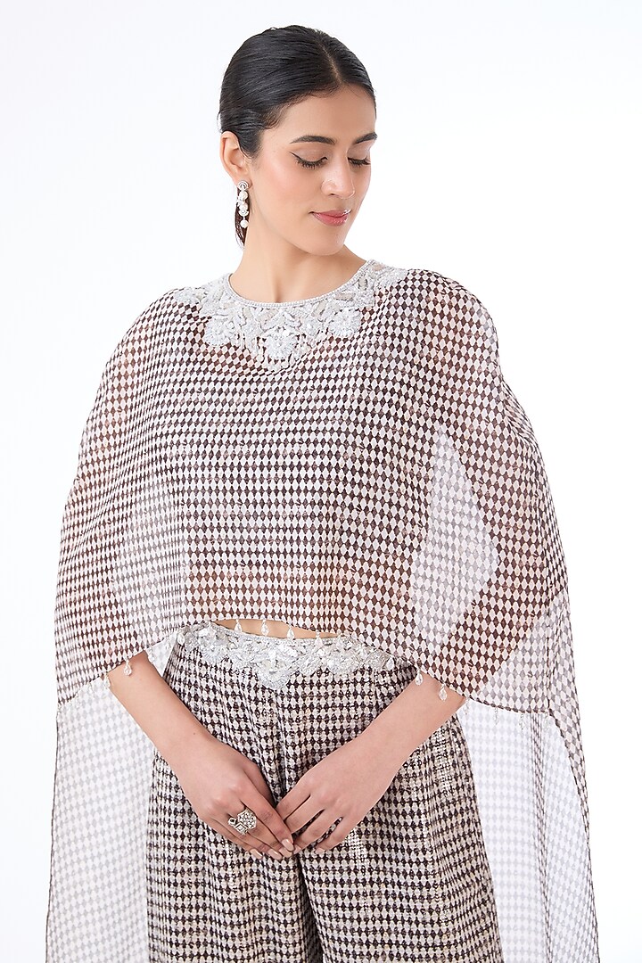 Black & Ivory Georgette Printed Cape Set by Rabani & Rakha at Pernia's Pop Up Shop