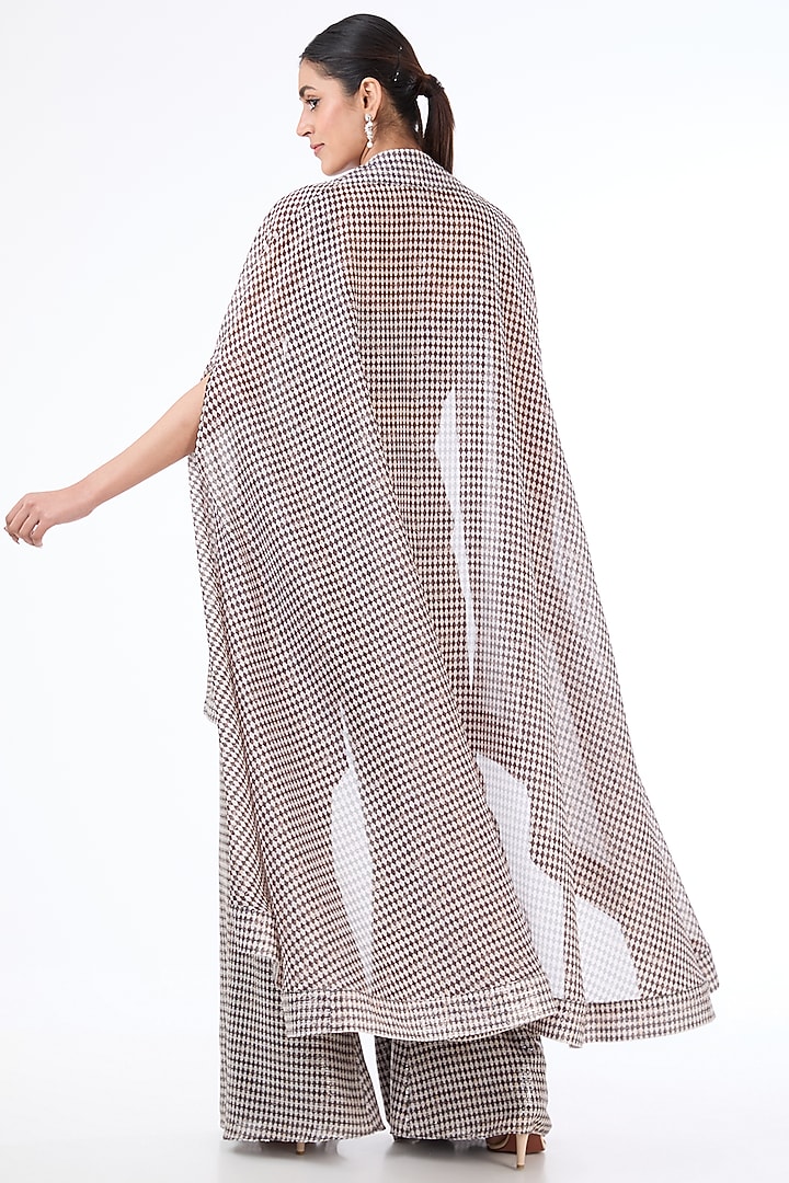 Black & Ivory Georgette Printed Cape Set by Rabani & Rakha at Pernia's Pop Up Shop