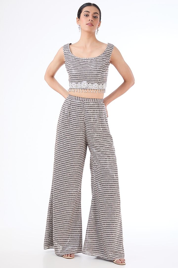 Black & Ivory Georgette Printed Cape Set by Rabani & Rakha at Pernia's Pop Up Shop