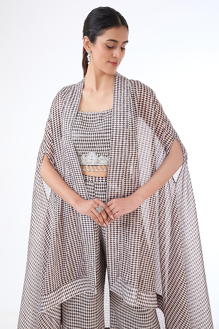 Black & Ivory Georgette Printed Cape Set by Rabani & Rakha at Pernia's Pop Up Shop