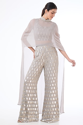 Grey Georgette Sequins Embroidered Cape Set by Rabani & Rakha