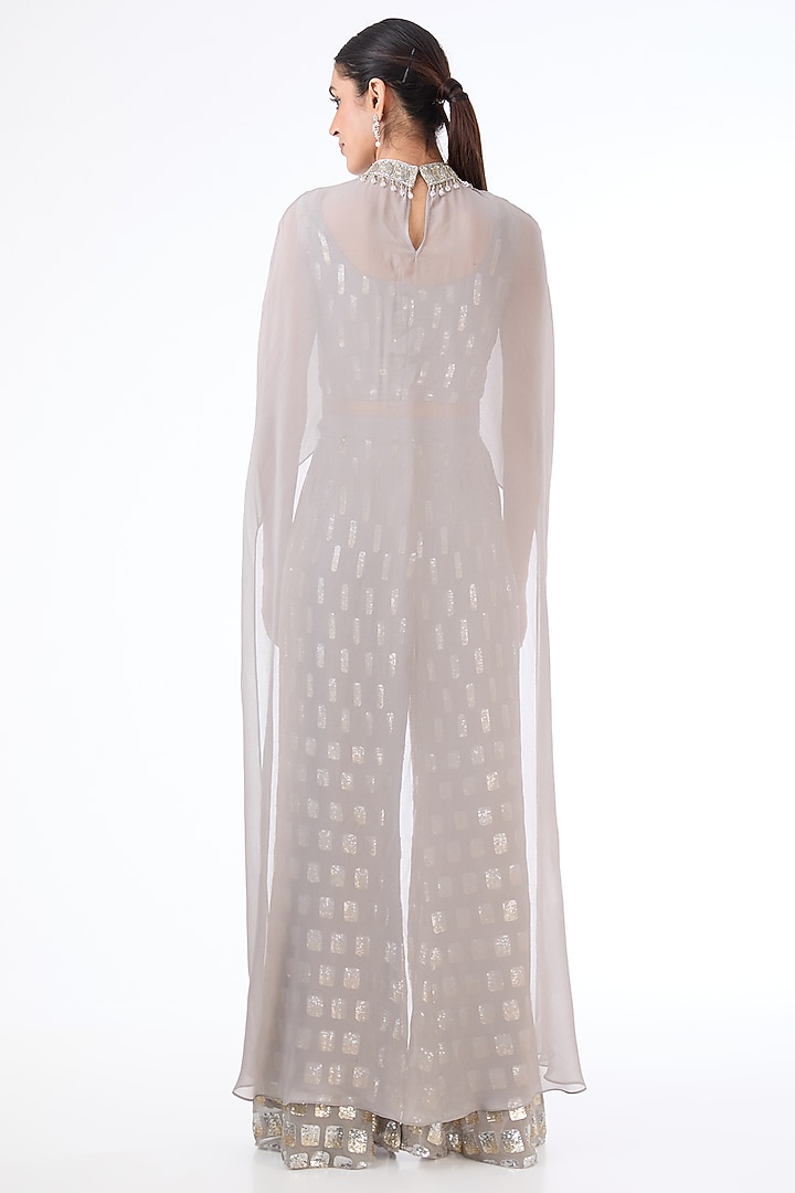 Grey Georgette Sequins Embroidered Cape Set by Rabani & Rakha at Pernia's Pop Up Shop