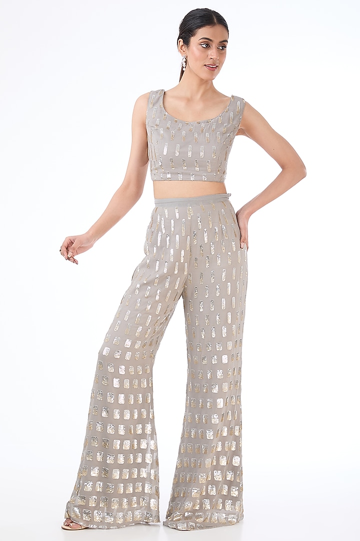 Grey Georgette Sequins Embroidered Cape Set by Rabani & Rakha at Pernia's Pop Up Shop