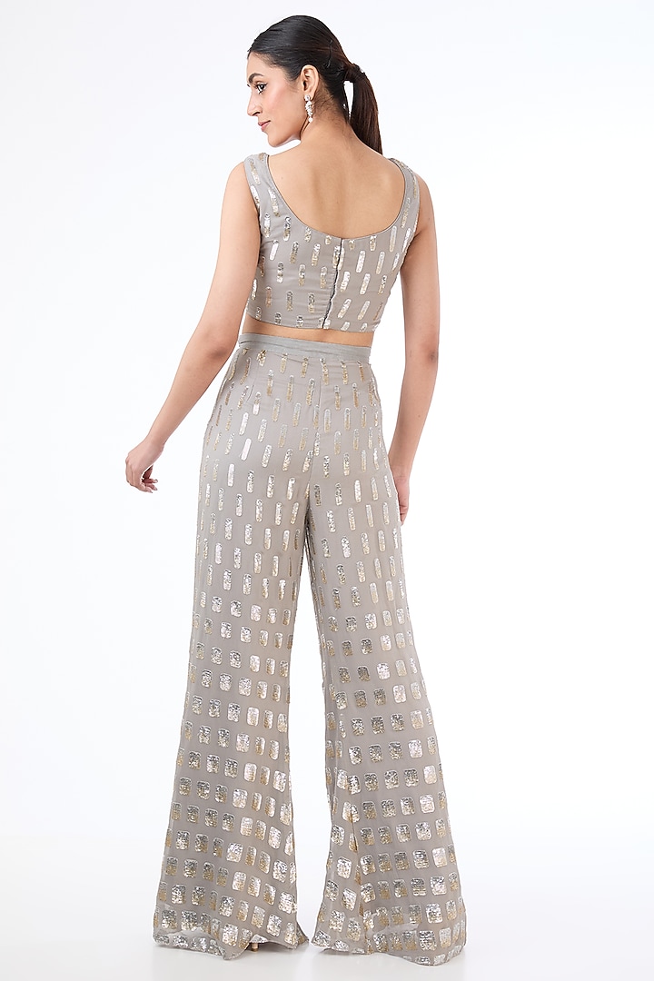 Grey Georgette Sequins Embroidered Cape Set by Rabani & Rakha at Pernia's Pop Up Shop