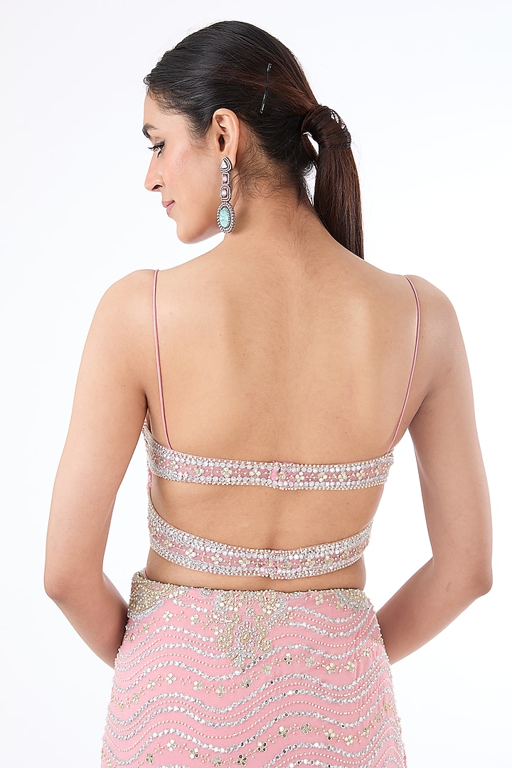 Pink Georgette Hand Embroidered Reception Saree Set by Rabani & Rakha at Pernia's Pop Up Shop