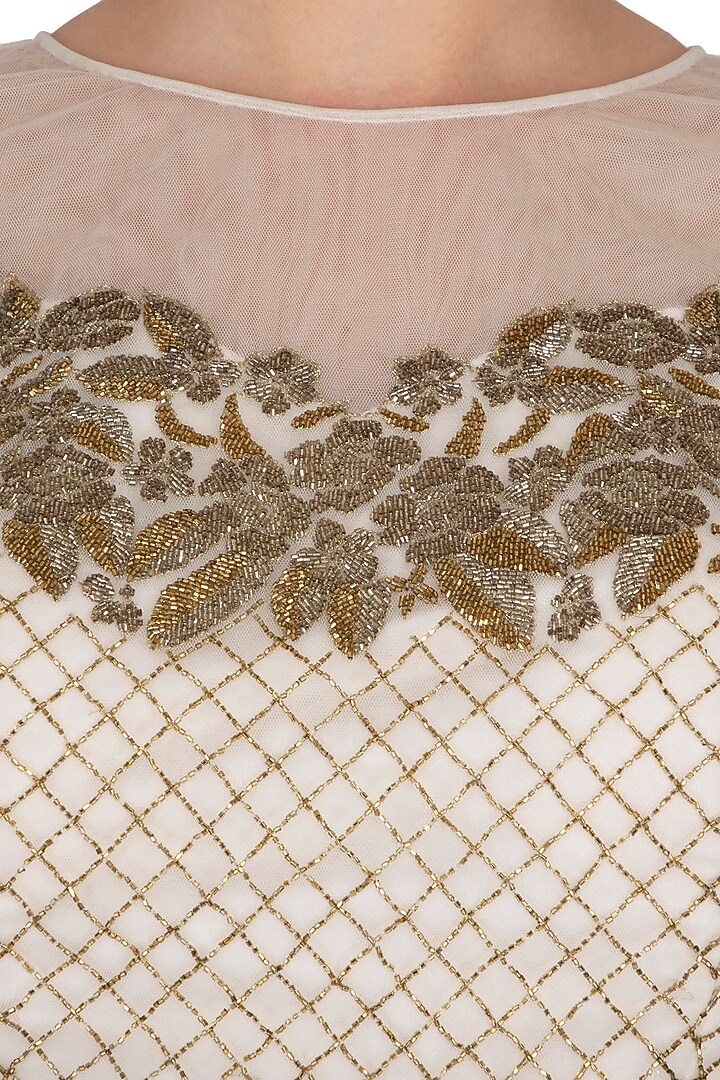 Ivory Georgette Layered Frilled Wedding Saree Set by Rabani & Rakha at Pernia's Pop Up Shop