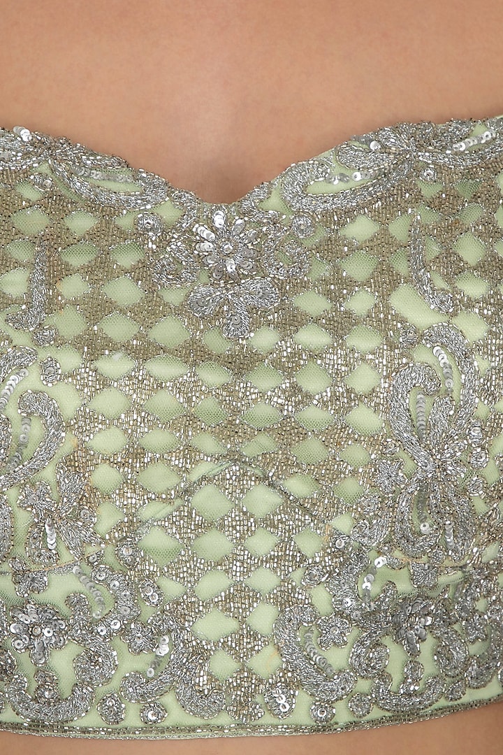 Lime Green Georgette Embroidered Wedding Lehenga Saree Set by Rabani & Rakha at Pernia's Pop Up Shop