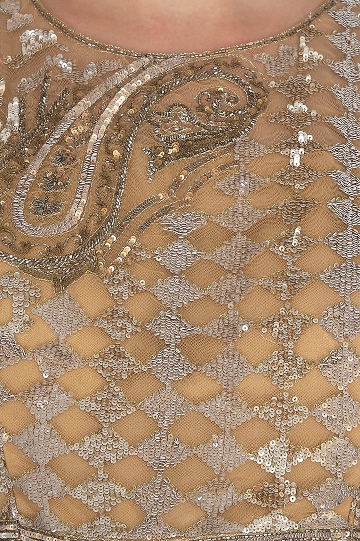 Gold Foil Georgette Embroidered Frill Wedding Saree Set by Rabani & Rakha at Pernia's Pop Up Shop