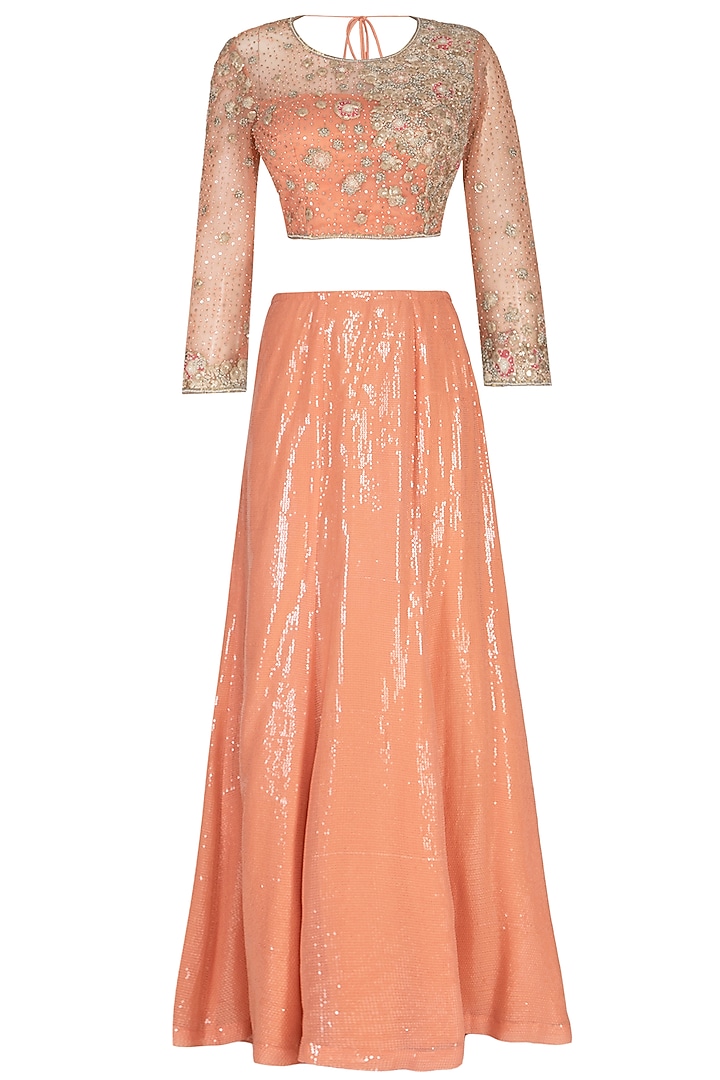 Peach Embroidered Wedding Saree Set by Rabani & Rakha at Pernia's Pop Up Shop