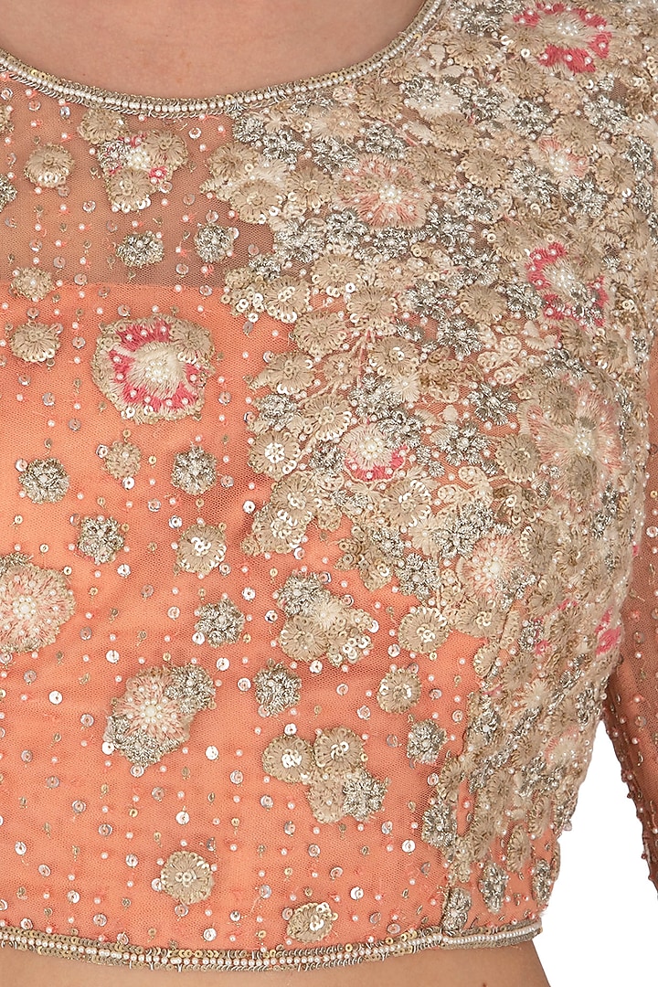Peach Embroidered Wedding Saree Set by Rabani & Rakha at Pernia's Pop Up Shop