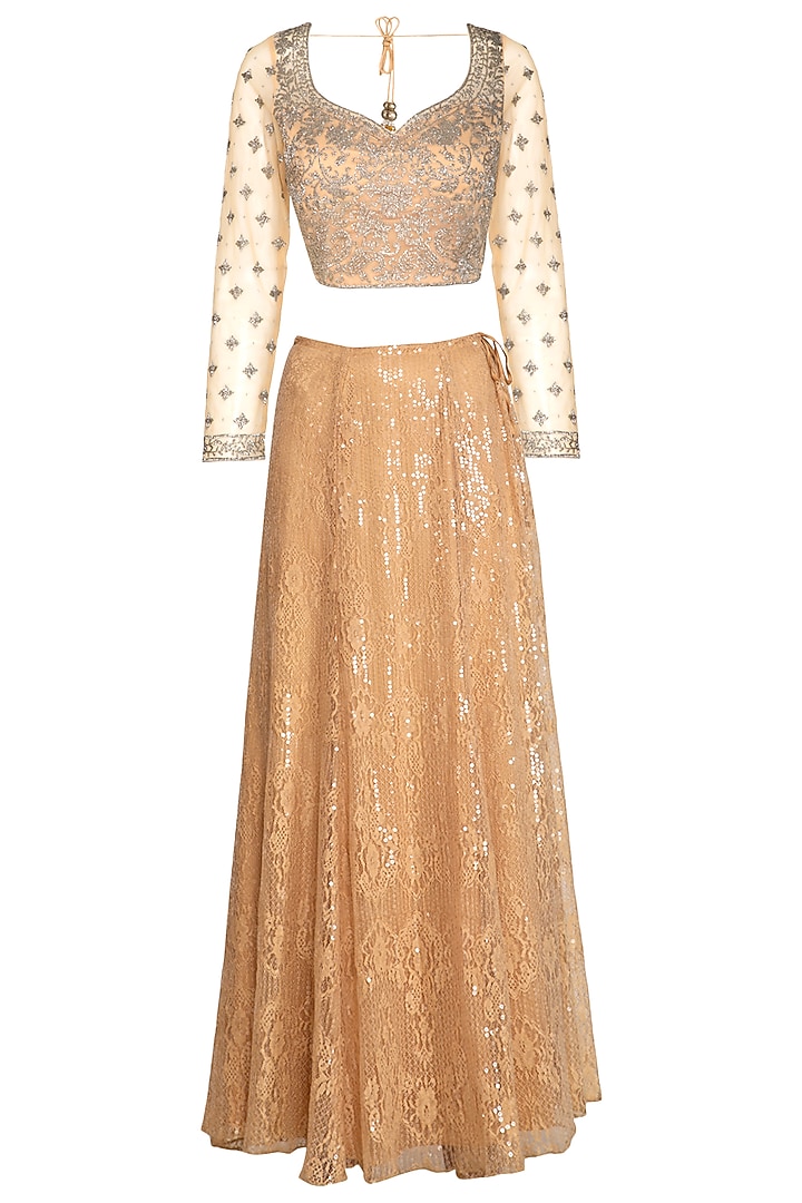 Honey Beige Embroidered Wedding Saree Set by Rabani & Rakha at Pernia's Pop Up Shop