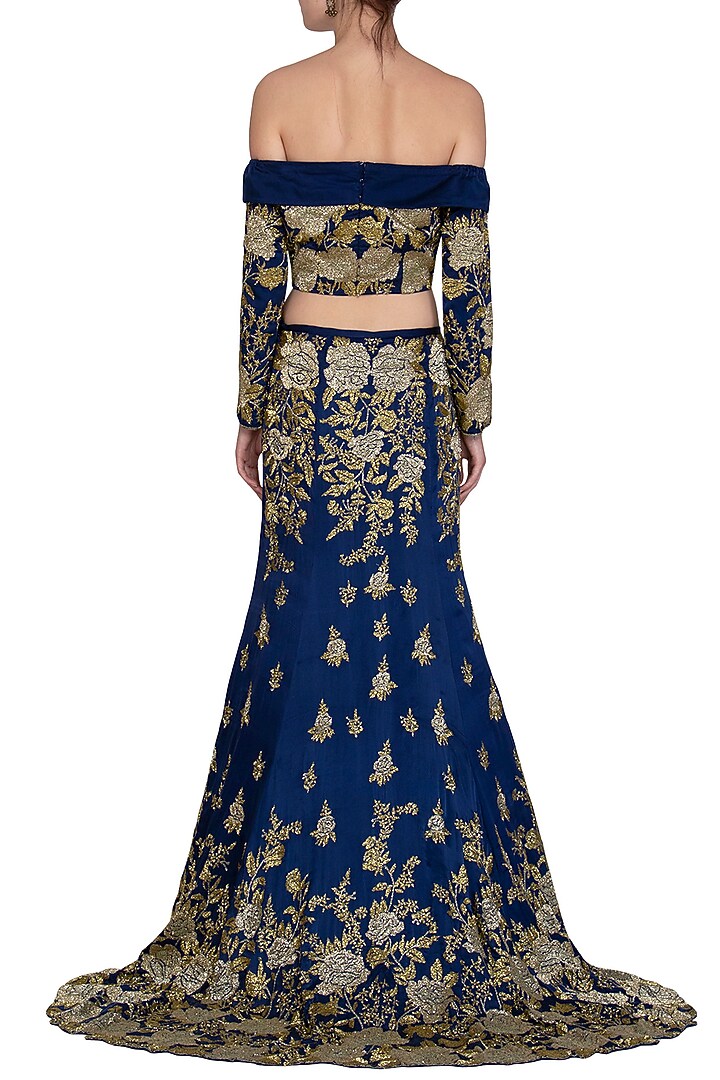 Navy Blue Embroidered Bridal Lehenga Set by Rabani & Rakha at Pernia's Pop Up Shop