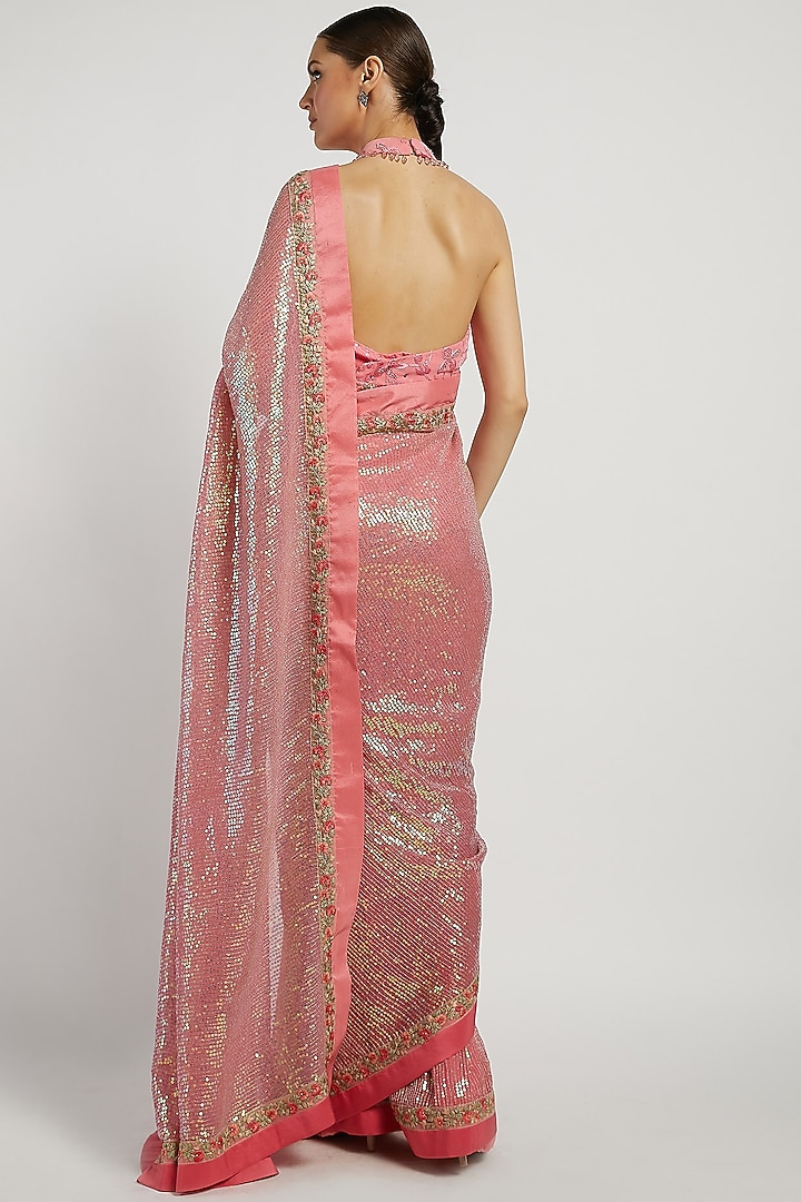 Pink Embroidered Reception Saree Set by Rabani & Rakha at Pernia's Pop Up Shop
