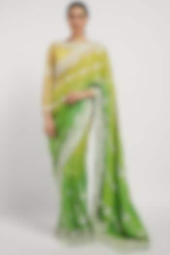 Yellow Hand Embroidered Saree Set by Rabani & Rakha at Pernia's Pop Up Shop