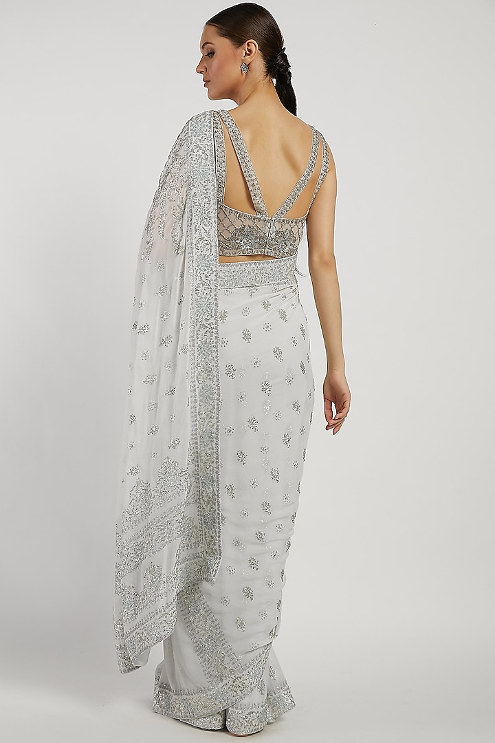 Off White Hand Embroidered Reception Saree Set by Rabani & Rakha at Pernia's Pop Up Shop