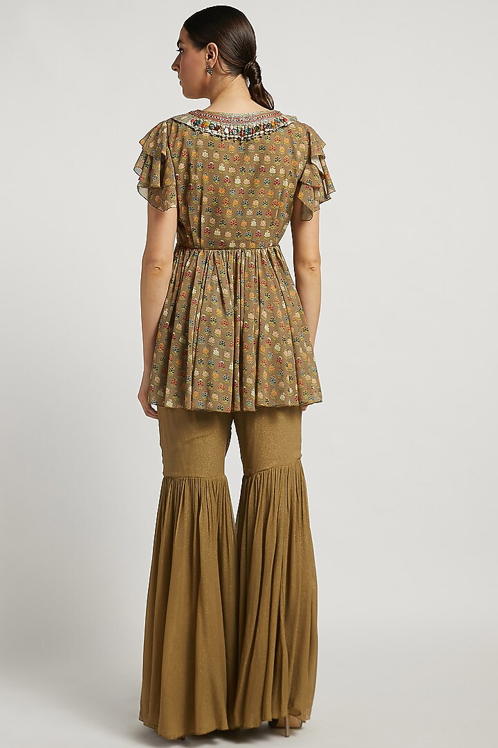 Gold Shimmer Georgette Gharara Set by Rabani & Rakha at Pernia's Pop Up Shop
