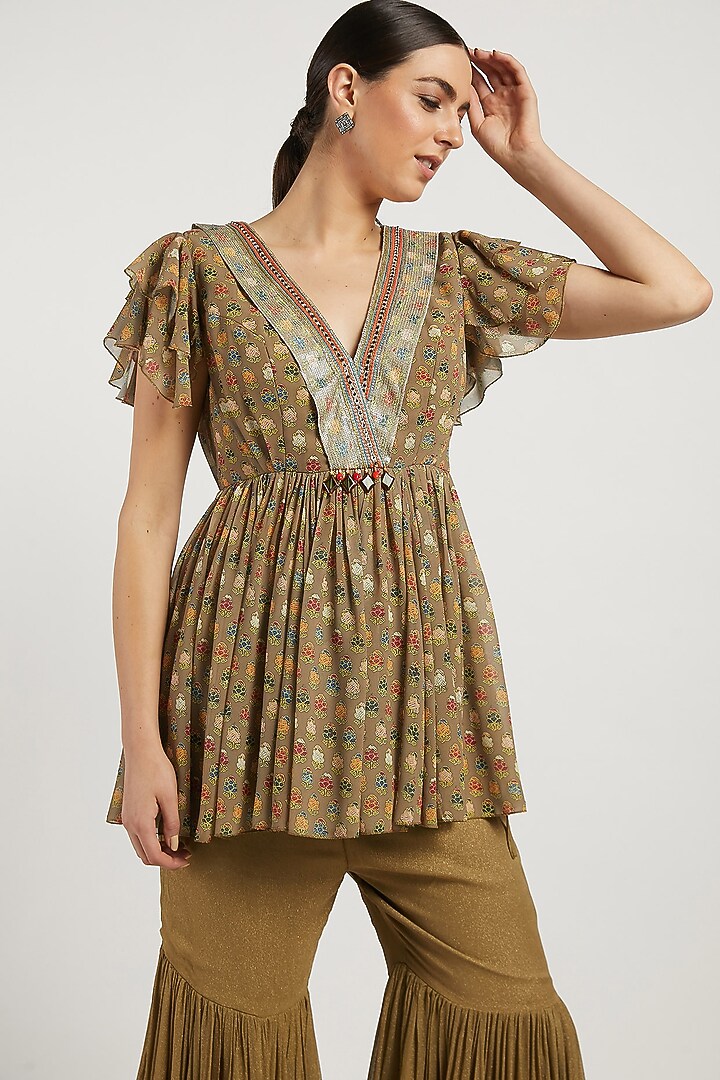 Gold Shimmer Georgette Gharara Set by Rabani & Rakha at Pernia's Pop Up Shop