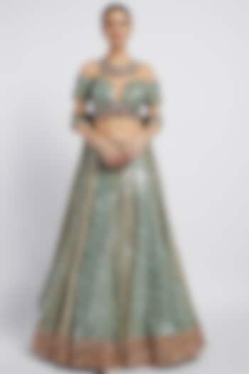 Multi Colored Printed Kalidar Wedding Lehenga Set by Rabani & Rakha at Pernia's Pop Up Shop